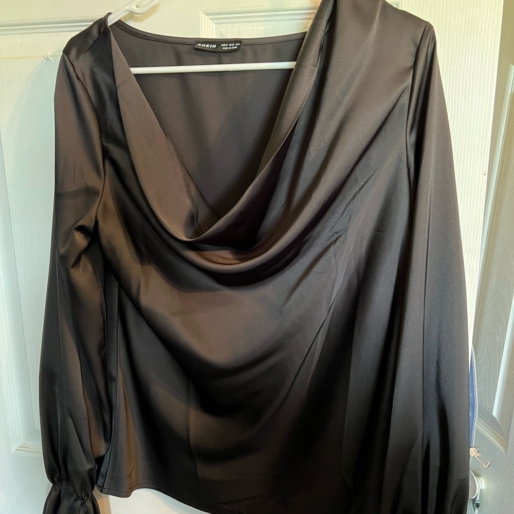 SHEIN cowl neck satin blouse